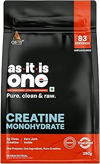 AS-IT-IS One Creatine Monohydrate - 250g Unflavoured I Pure &amp; Micronized I Rapid Absorption, Supports Enhanced Muscle Stre...