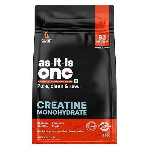 AS-IT-IS One Creatine Monohydrate - 250g Unflavoured I Pure & Micronized I Rapid Absorption, Supports Enhanced Muscle Strength, Stamina & Muscle Growth