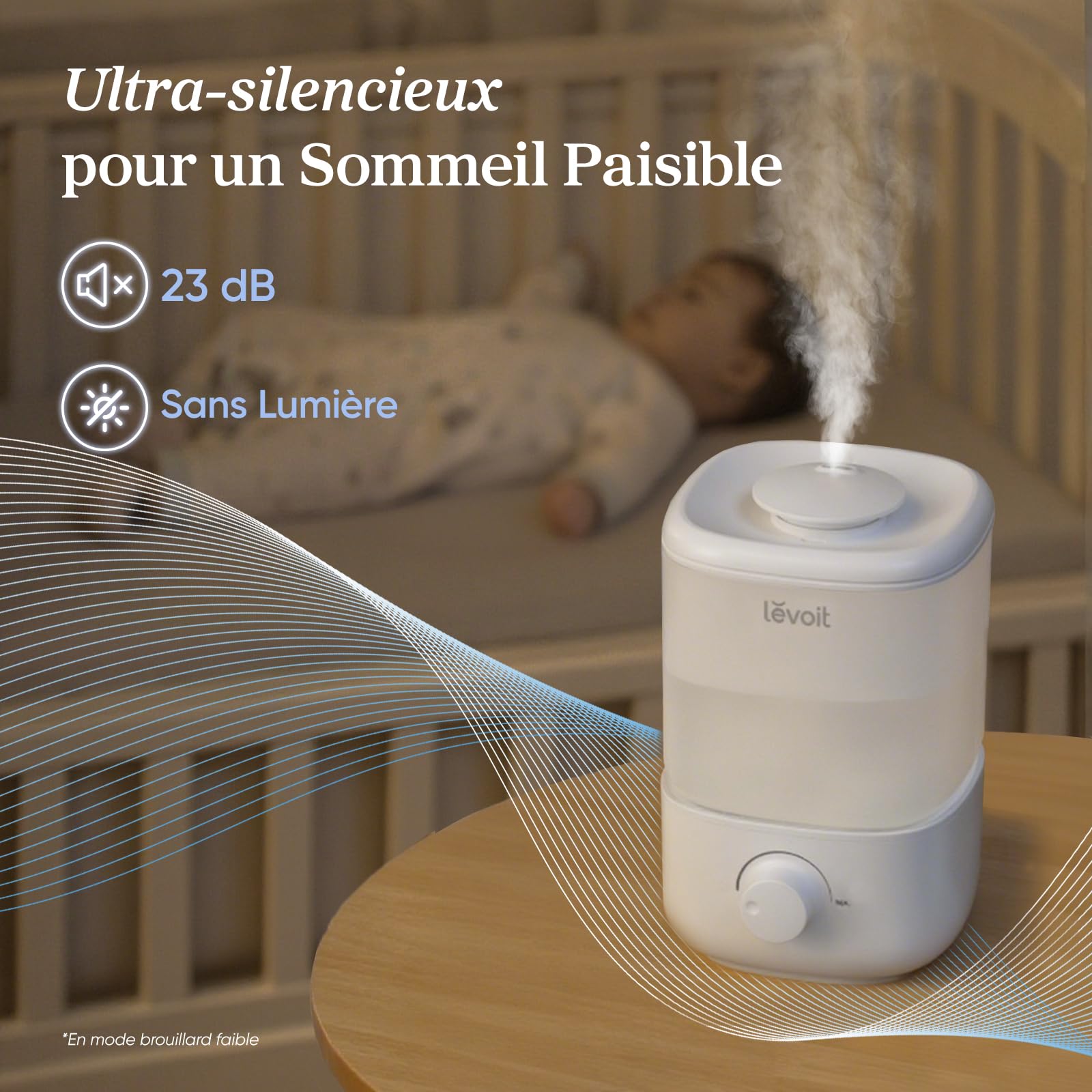 LEVOIT Humidificateur d'air bébé Top-Fill, 2.5 L Jusqu'à 25H, 23 dB Silencieux, Arrêt Auto, Buse à 360°, Mini Conception avec Bouton facile à utiliser sans BPA pour Chambre, Blanc