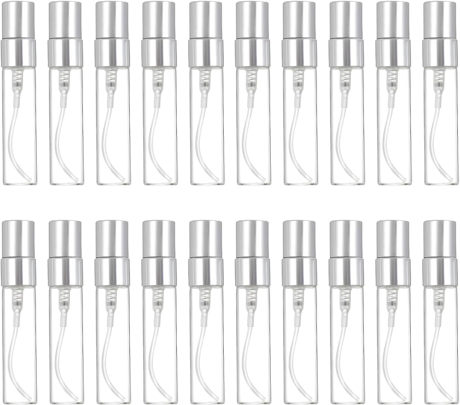 20 PCS 2ml Mini Spray Bottles, Empty Refillable Perfume Bottles with Silver Lids, Glass Fine Mist Perfume Atomizer, Mini Travel Container for Essential Oils