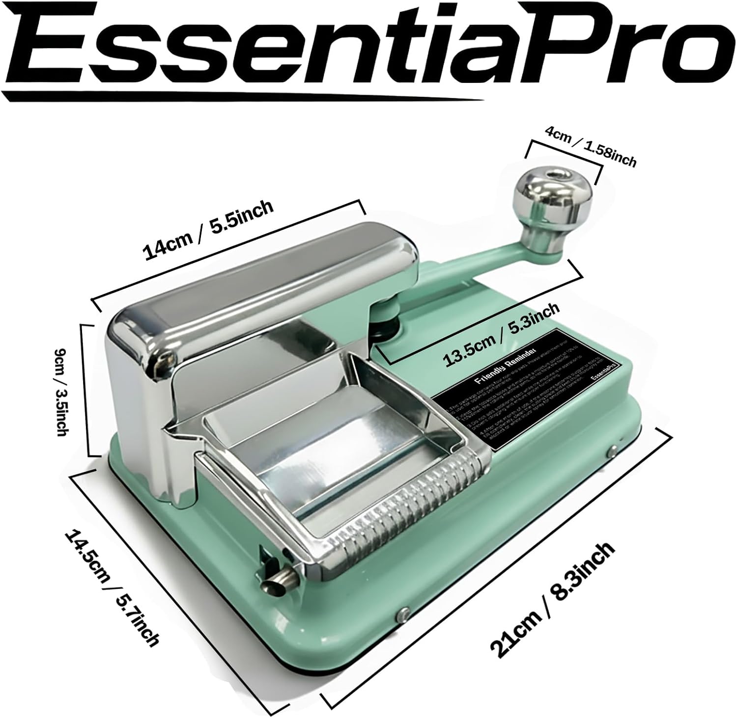 EssentiaPro Cigarette Rolling Machine for 8mm Diameter Tubes, 80-100mm Length, Stainless Steel Build with 7-Piece Cleaning Kit (Celadon Mint)