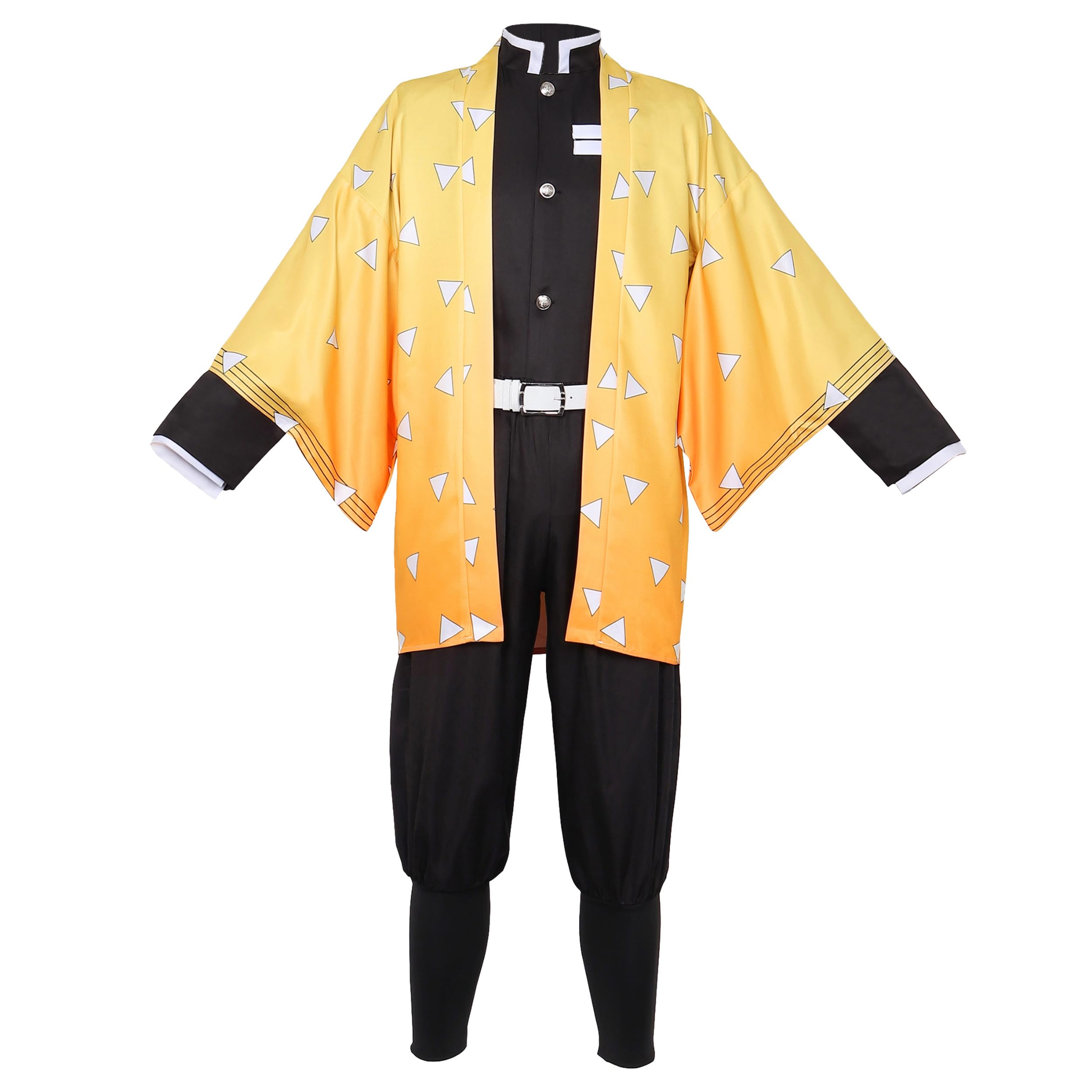 Satdflie Cosplay Costume Kimono Robe Suit with Belt Full Uniform Set Unisex Christmas Halloween Outfit Anime Fans Gift，Zenitsu Agatsuma，150 Size