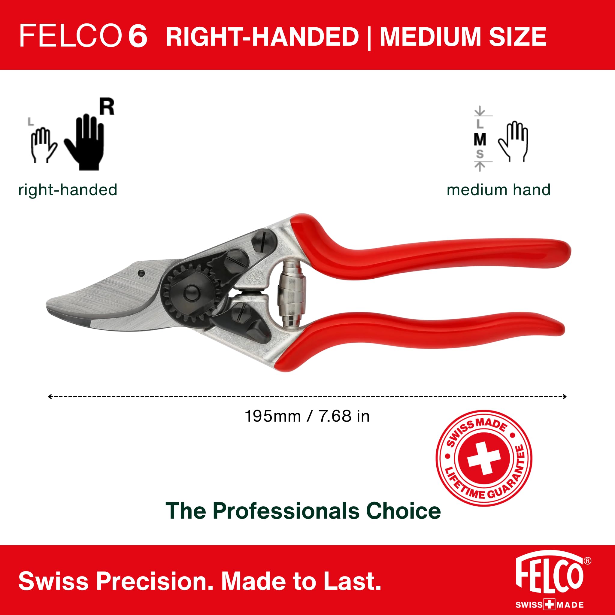 FELCO 2-teilig: Bypass-Gartenschere 6 + Leder-Gürteltasche 910, Rechtshänder, Mittelgroße Hand, 20mm, Abgewinkelter Kopf