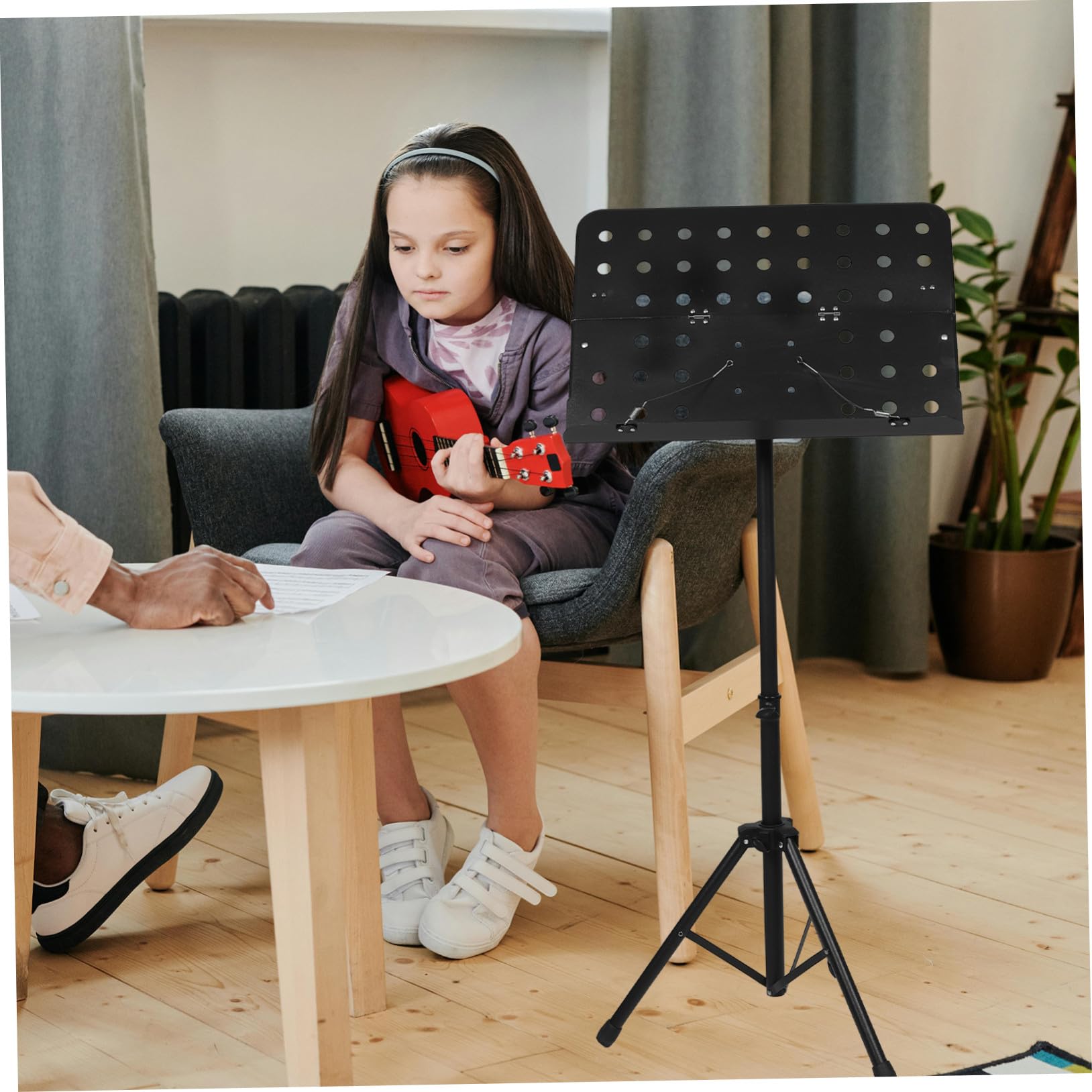 Verstellbarer Faltbarer Notenständer aus Professionellem Material Tragbarer Schwarzer Musiknoten design Notenhalter für Musiker Orchester Band und Instrumentenspiel