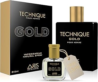 Technique Gold Eau de Parfum for Men – Long-Lasting Black and Gold Fragrance – 100ml Perfume Spray for Daily or Evening Use – Men’s Cologne Comes with Extra 15ml Sample (Random Scent Included)