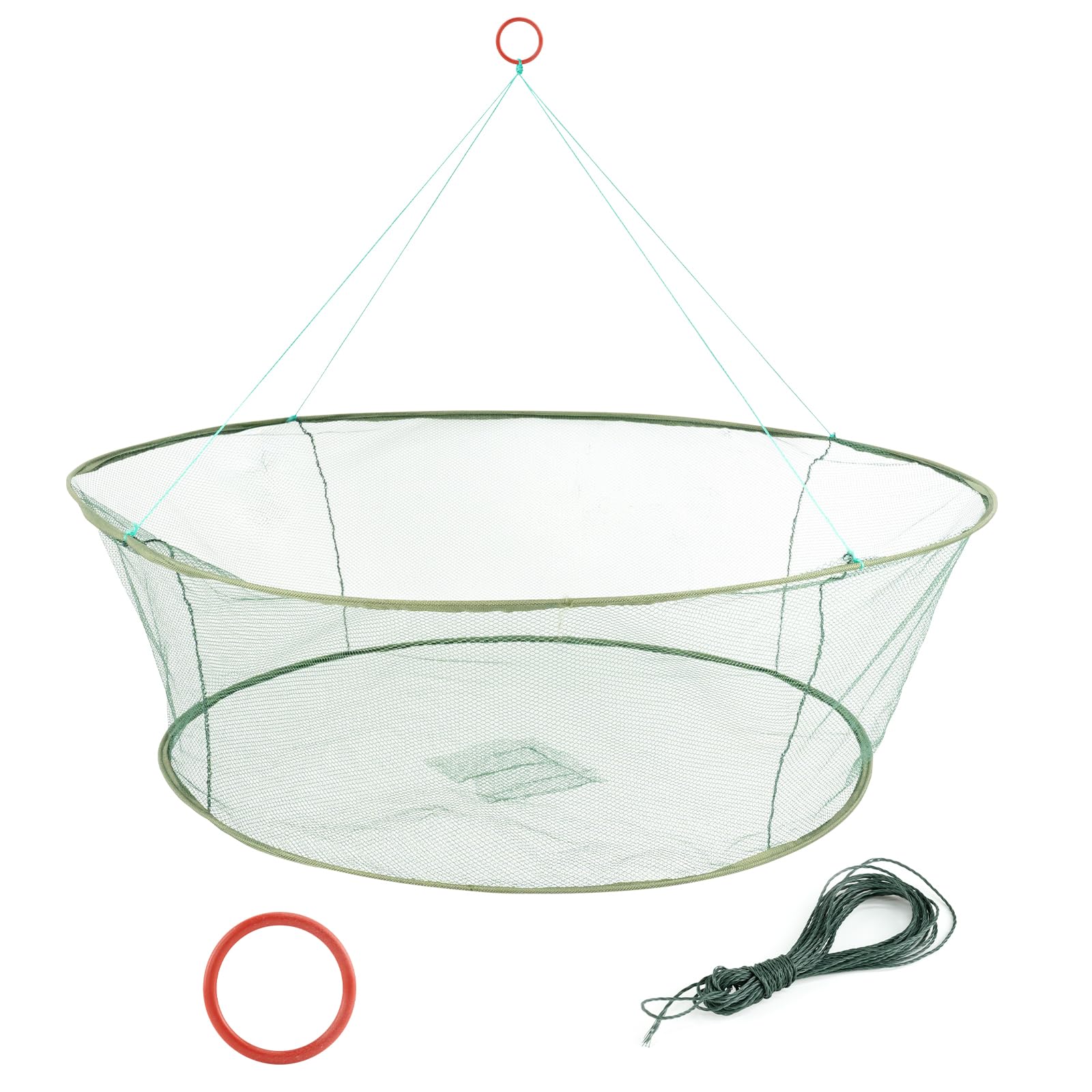 DRERIO Foldable Fishing Net Portable Crab Trap, Nylon Hand Cast Net Casting Crayfish Shrimp Catcher Cage for Minnows, Crab, Lobsters, Fishes (Deep Green, 100 x 80 x 30 cm)