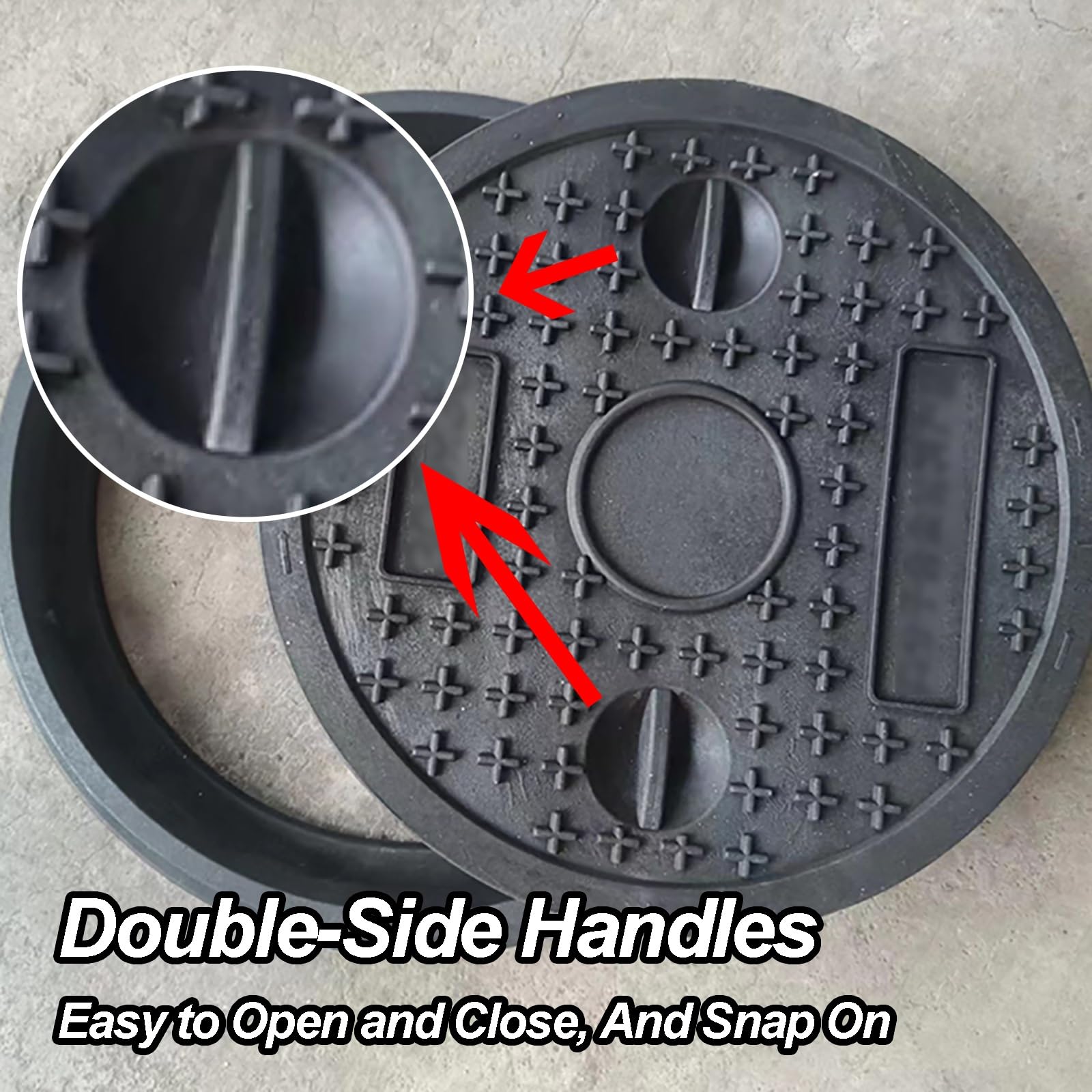 Tapa para Arqueta de Registro Redonda de 30cm con Marco Antideslizante Tapa Sumidero Terraza con Asas Laterales Dobles para Drenaje Pluvial y Tanque Séptico