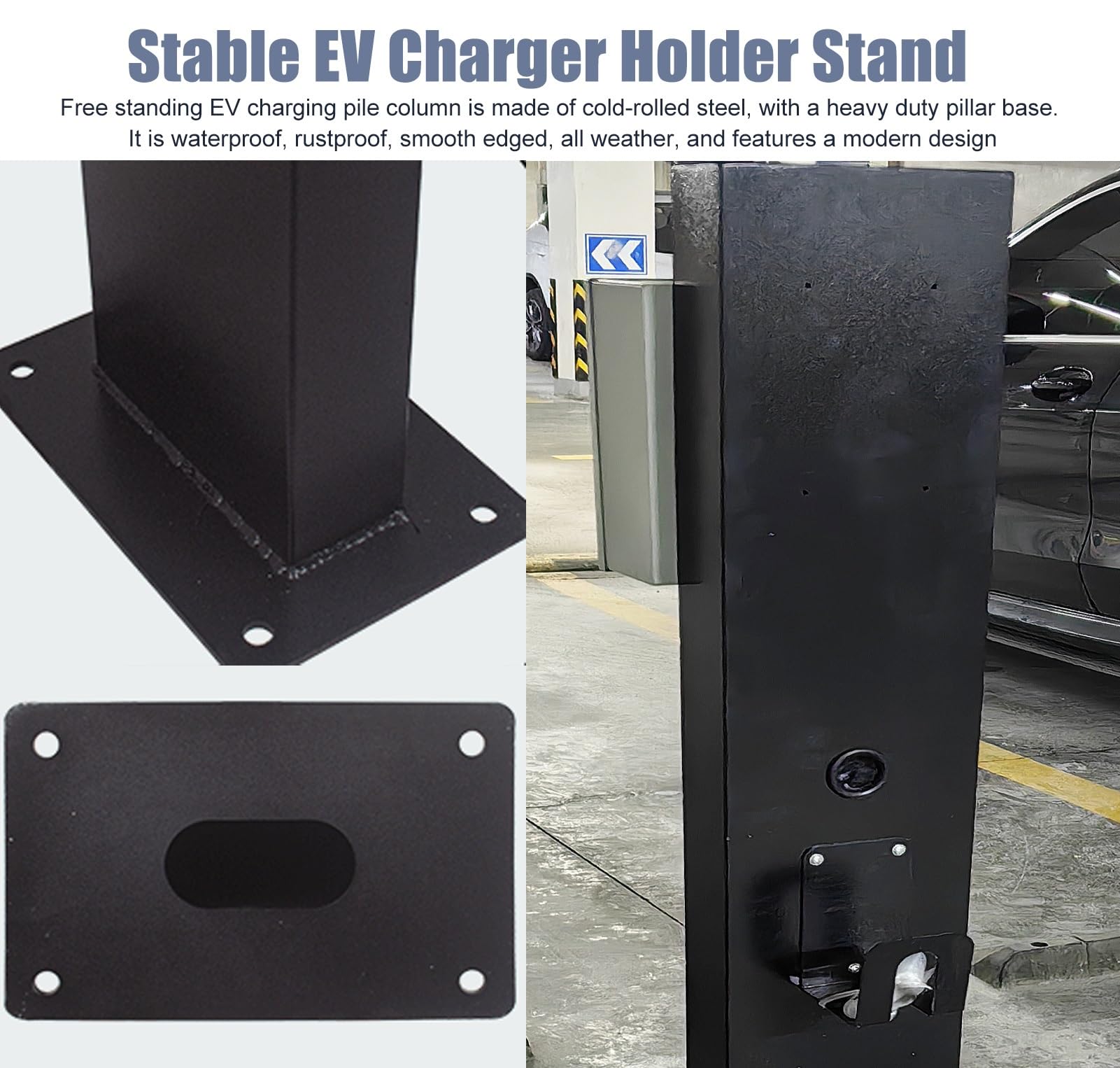 Pedestal para cargador de vehículos eléctricos en garaje con gancho para cable, soporte de acero laminado en frío para estación de carga de vehículos eléctricos, soporte para cargador de vehículos e