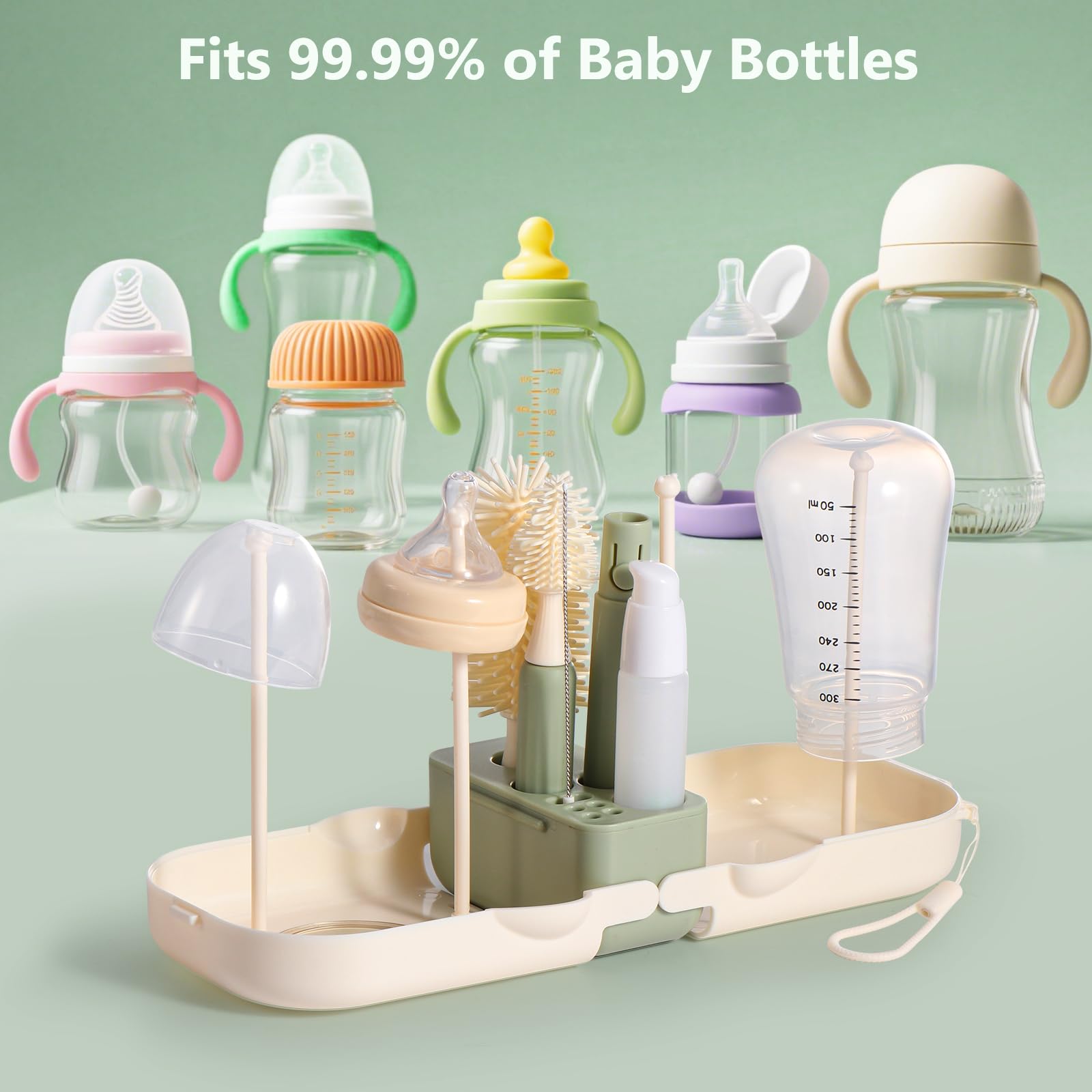 Diboniur 7 in 1 Set di Scovolino Biberon con Scovolino per Bottiglie, Spazzola per Capezzoli, Spazzola per Cannucce, Scola Biberon, Flacone Dispenser per Detersivo e Scatola di Immagazzinaggio