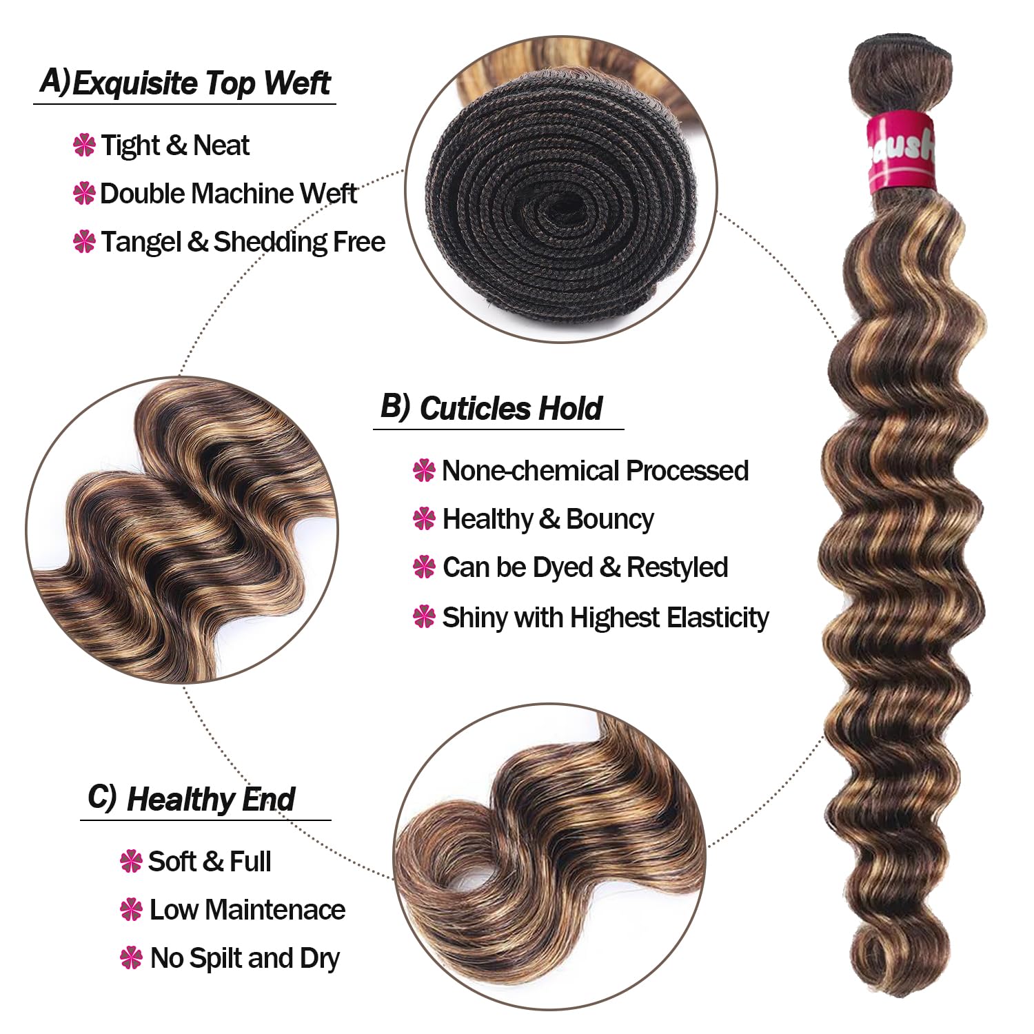 10A Human Hair Loose Deep Wave Bundles with 4x4 Closure
