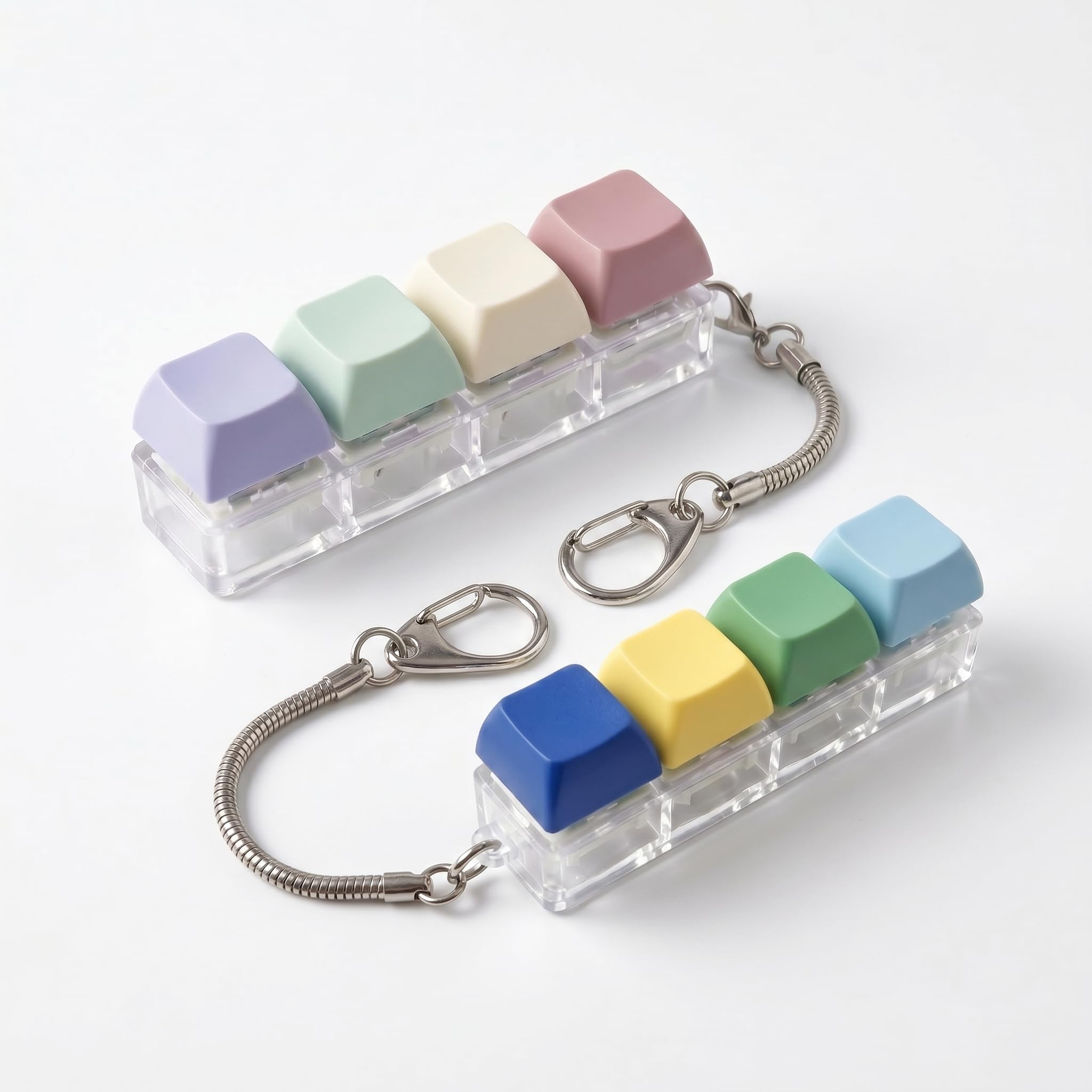 CleaZeny 2 Pack Keyboard Fidget Toy, 4-Key Fidget Keyring Clicker, ABS Anti-Anxiety Mechanical Keypad Pendant, Desk ADHD Fidget Toys Gift for Kids & Adults (Yellow green blue/Macaroon)