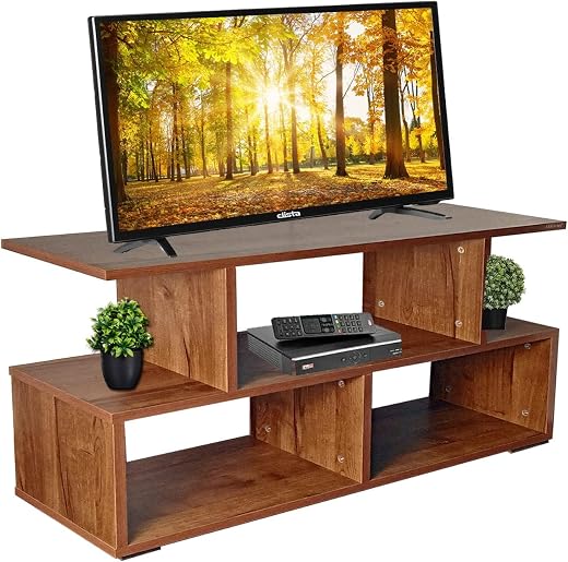 AAROORA Engineered Wood TV Entertainment Unit with Storage Shelf (Wallnut Finish), 30 x 90 x 55 CM