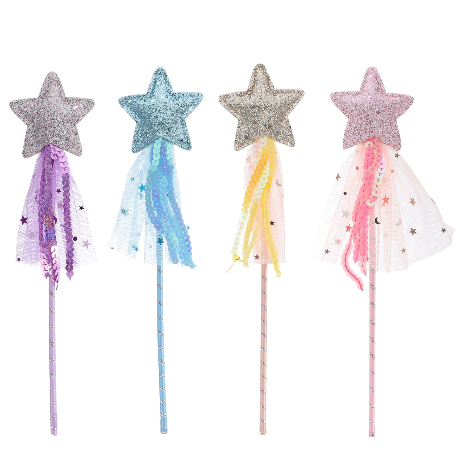 BESTOYARD 魔法棒 コスプレ道具 プリンセスアクセサリー 魔法のステッキ 魔法の棒 お姫様 コスチューム用小物 かわいい プレゼント 誕生日コスプレ 4本セット(紫+青+黄+ピンク)