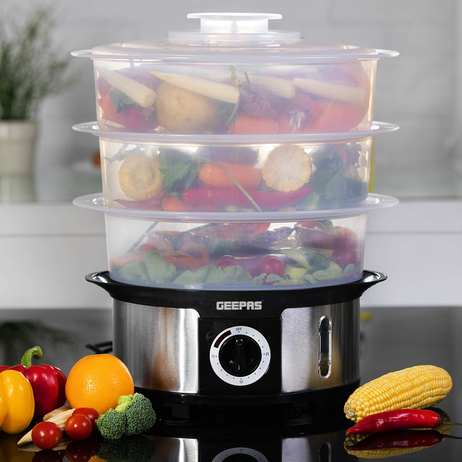 Buy Geepas Food Steamer 12L Capacity 3 Tiers BPA Free Removable 75