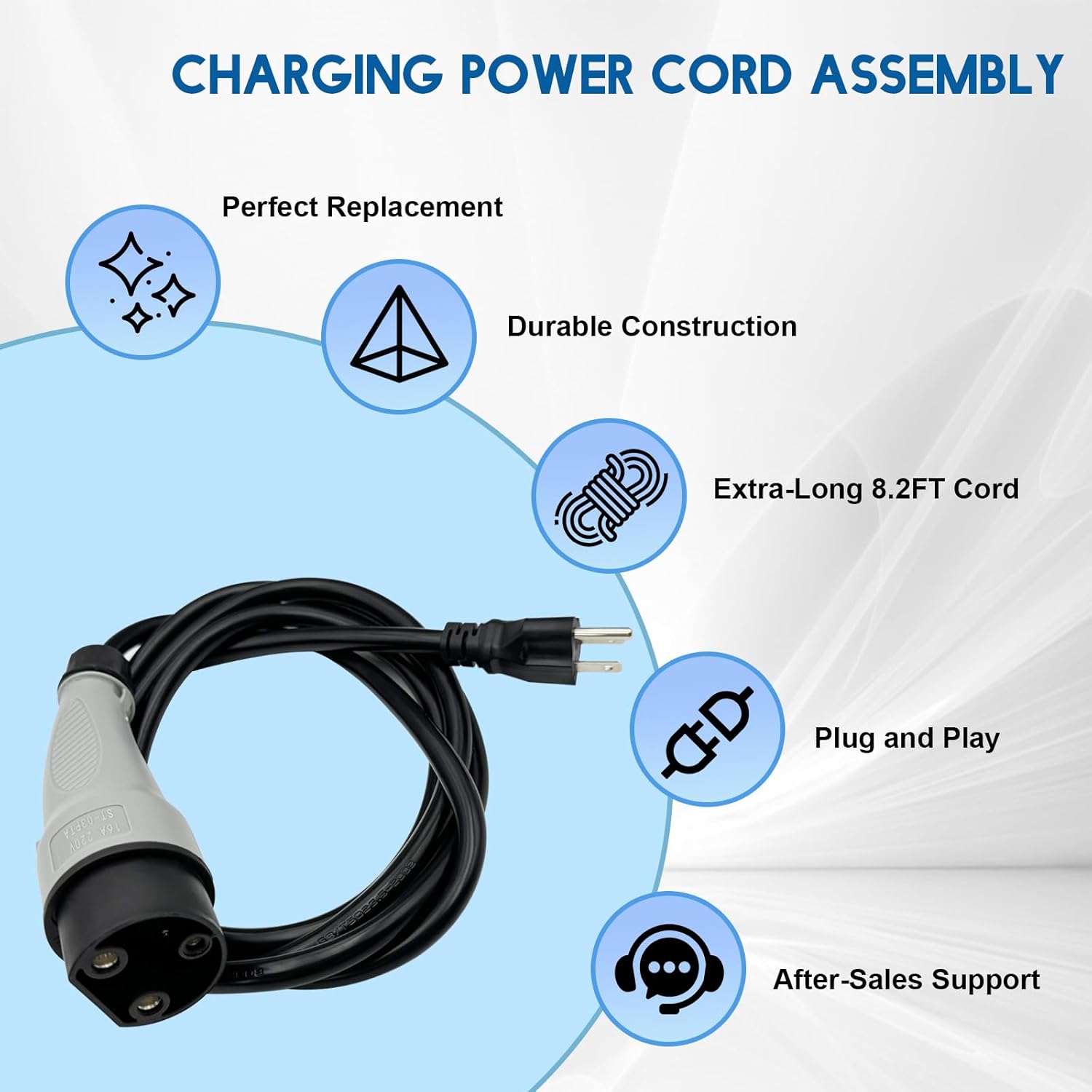2CR910 Charging Power Cord Assembly 8.2FT Replacement for MadJax XSeries Storm Star EV Golf Carts, UL Listed