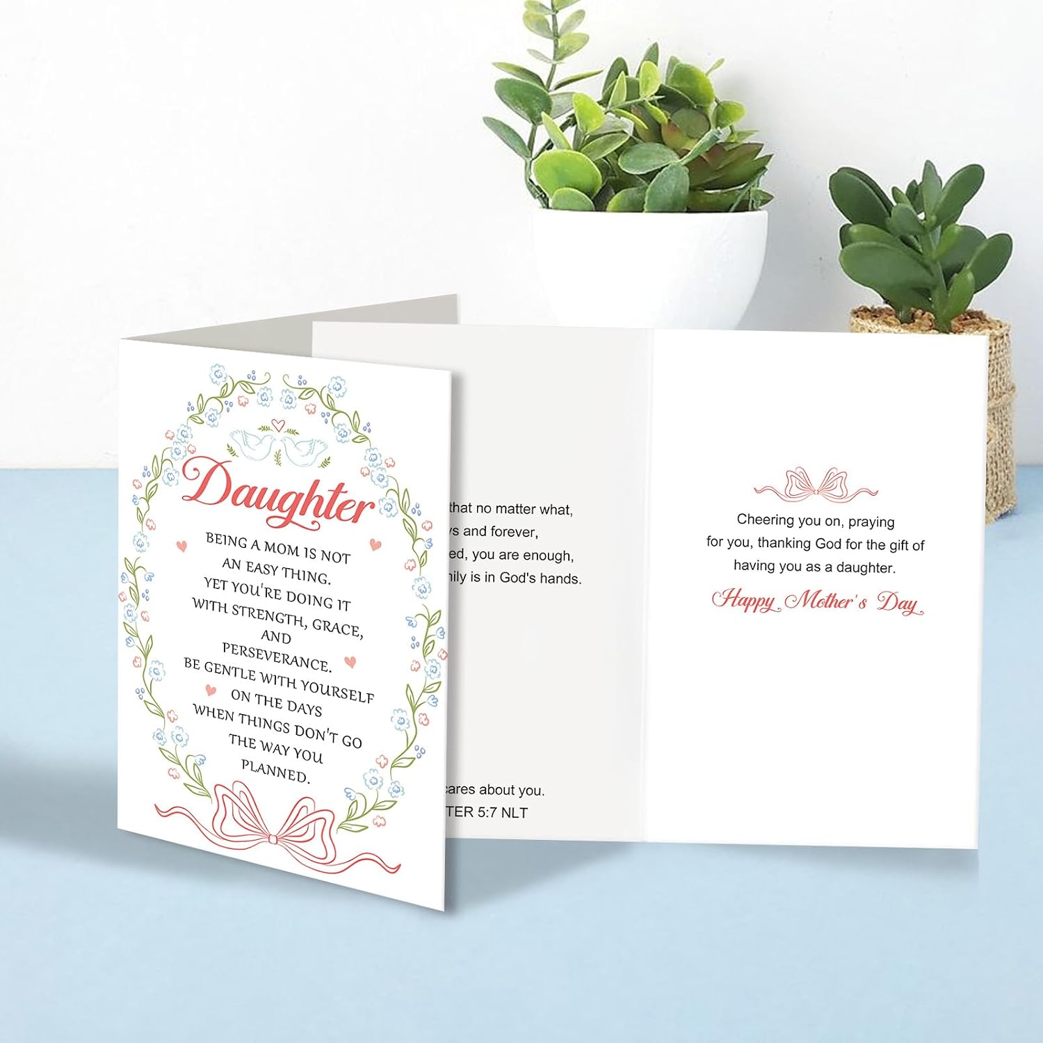 Floral Mother’s Day Card for Daughter Goddaughter, Religious Mothers Day Card from Parents, Daughter First Mother’s Day Gift, Being a Mom is Not an Easy Thing image 3