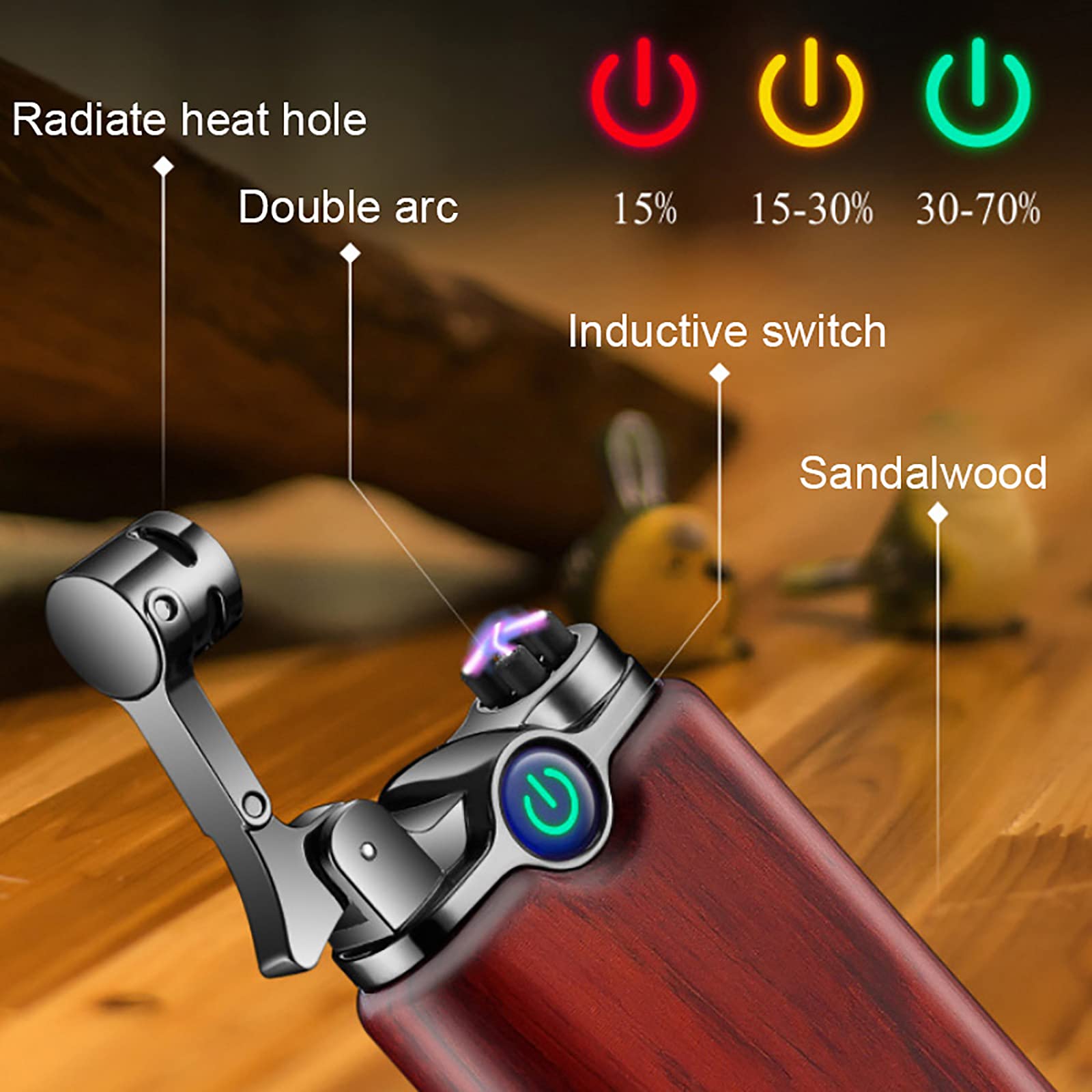 Bois de Santal Briquet Bois Cigarette Encendedor USB Rechargeable sans Flamme Eletronico Plasma pour Camping Barbecue Cuisine
