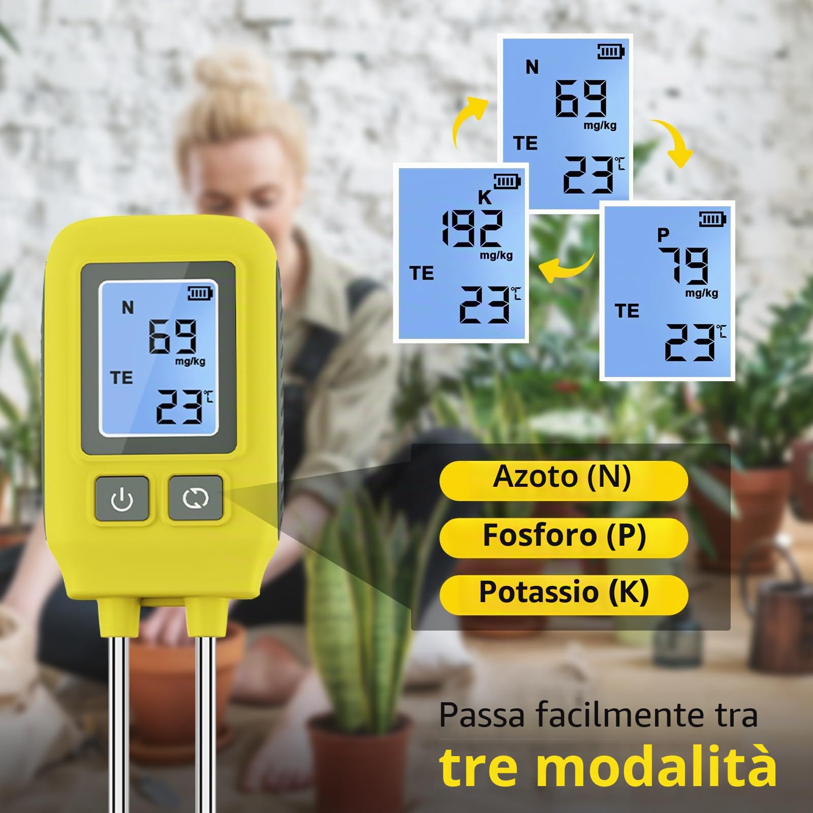 WingFly 4 in 1 Tester del Suolo NPK, strumento di misurazione del suolo P/N/K, rilevatore di oligoelementi, dispositivo di prova del suolo preciso e riutilizzabile per azoto, fosforo, potassio