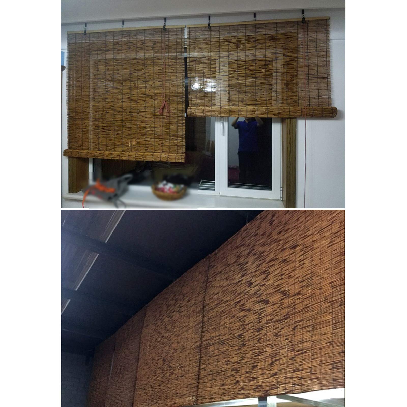 Stores À Rouleaux en Bambou de Décoration Rétro de Carbonisation,Rideau de Roseau D'intimité de Cloison,Stores À Enroulement Ventilée D'ombrage,pour Terrasse/Restaurant (120x200cm/47x79in)