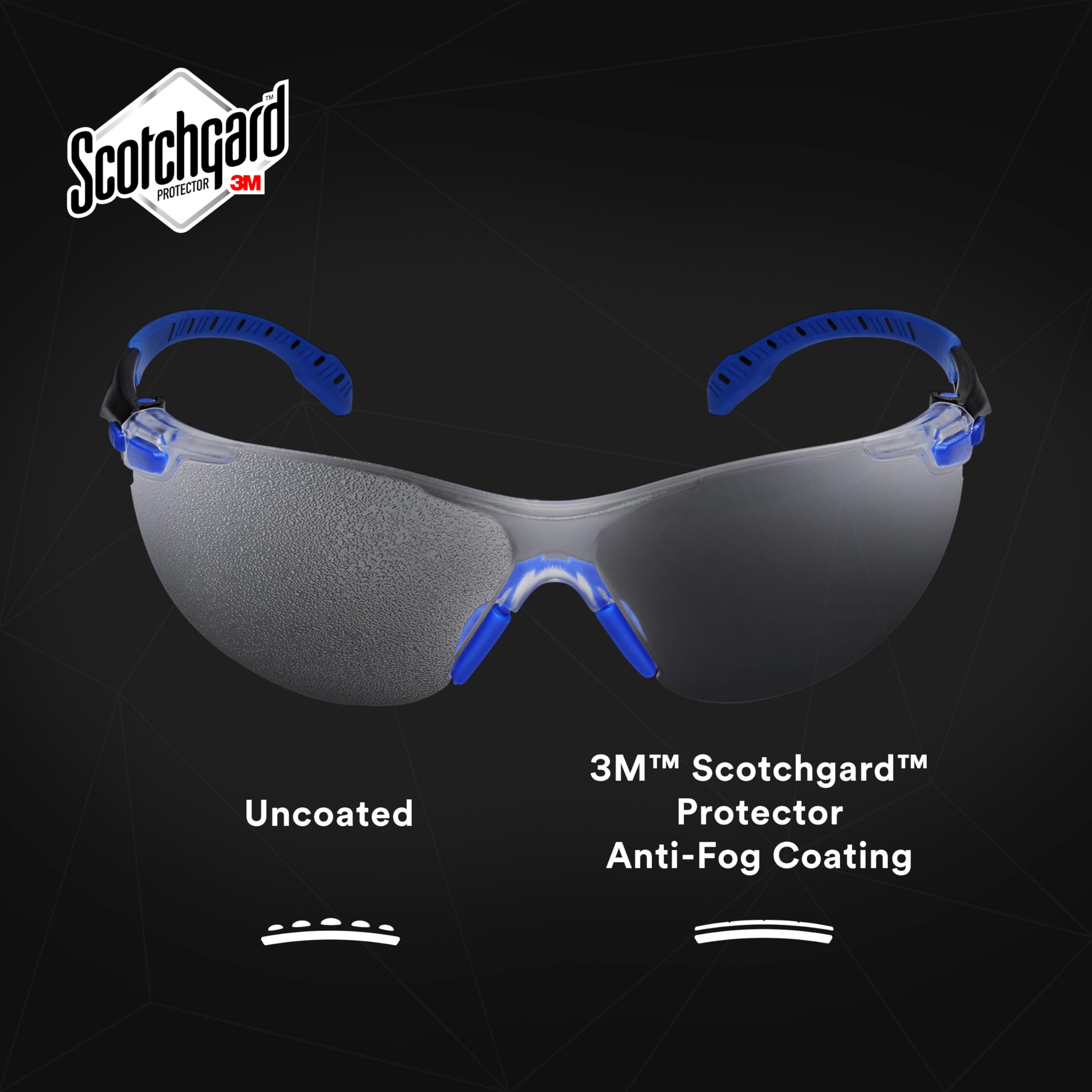 3M Solus okulary ochronne serii 1000 z przezroczystą powłoką zapobiegającą zaparowaniu Scotchgard, jeden rozmiar pasuje do większości, czarne/niebieskie od 3M