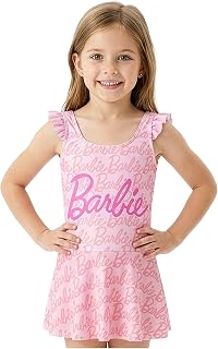 Get Trend Disney Princess | Barbie One Piece Girls Swim Dress, Ruffle Strap Swimsuit with Built in Briefs, Beach Bathing Suit