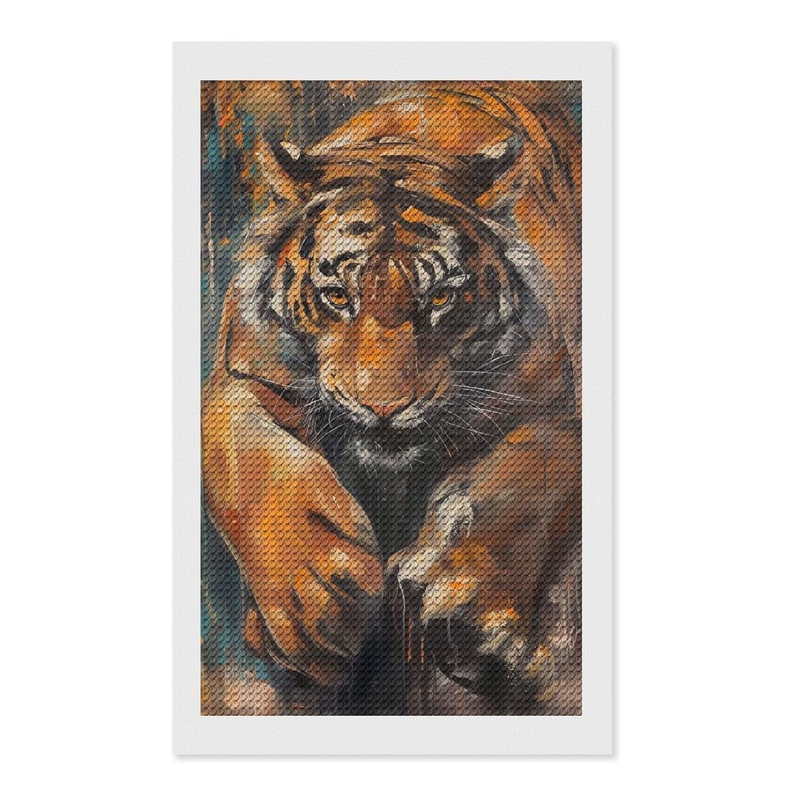 Junmoney Bengal Tiger Mysterious Diamond Painting Kit 12"x20", Easy Handmade Project, Easy to Enjoy, Aesthetic Room Decor, Christmas Gift