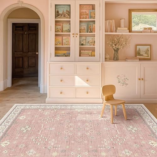 Miniatura 79 de Alfombra de Pasillo de Baño Lavable Oushak 2x5 - Floral Pastel Bohemio Ecléctico, Alfombra Pequeña Antideslizante de Pelo Bajo Resistente a Manchas