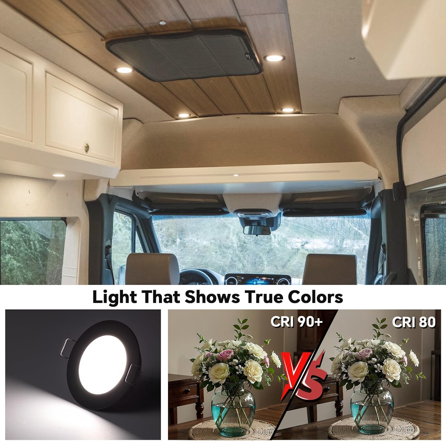 acegoo RV 2.75" Recessed LED Ceiling Light 12V Ultra-Thin Puck Light, Dimmable RV Lights Interior for Camper Van Truck Motorhome Boat Sailboat Roof Under Cabinet Lighting, 6 Pack (Black,Cool White)