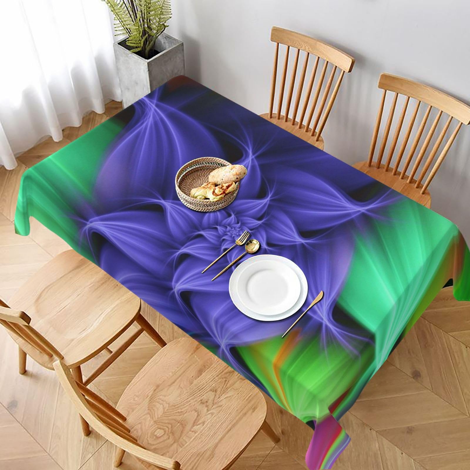 BNVSADC Abstract Floral Printed Rectangle Tablecloth 228x152 CM, Water Resistant Polyester Table Cloth Decorative Fabric Table Covers for Kitchen Dining Table Parties Camping