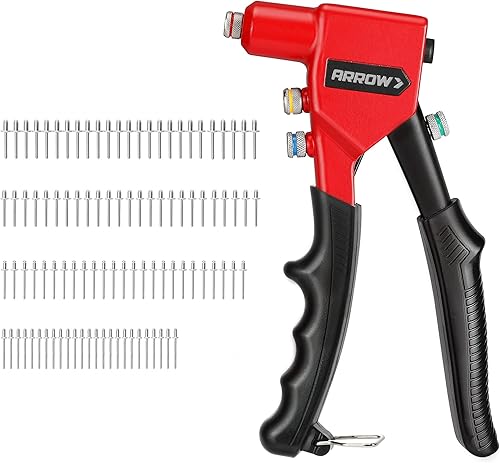 Arrow RT187M - Kit de remachadora manual profesional con remaches de 3/32 pulgadas, 1/8 pulgadas, 5/32 pulgadas, 3/16 pulgadas, 100 piezas (cada uno
