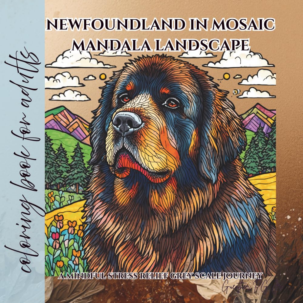 Newfoundland in mosaic mandala landscape: a mindful stress relief grey scale journey