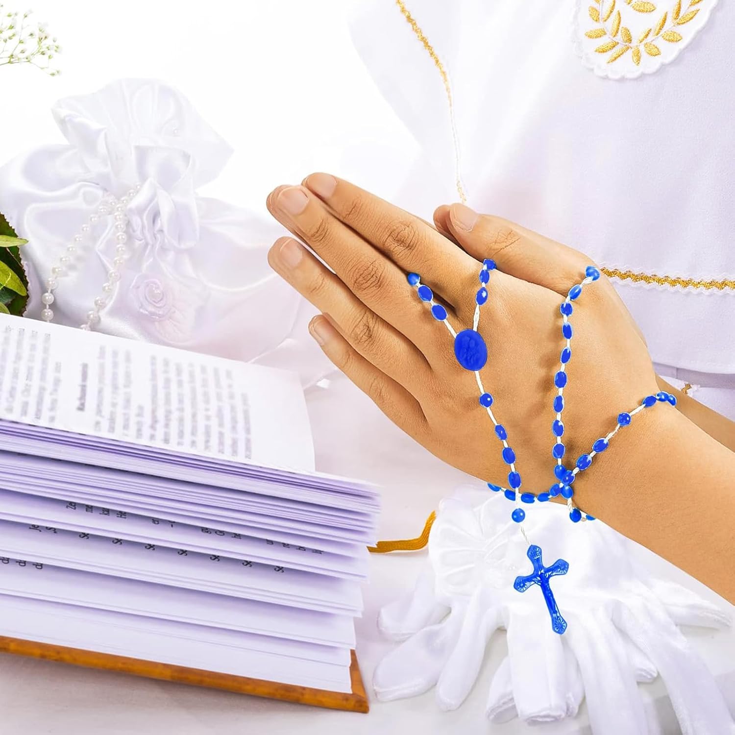 CHENXIN 100 Pack Plastic Rosary Beads, 17 Inch Assorted Color Pearlized Catholic Prayer Bead Bulk Rosaries - Image 6