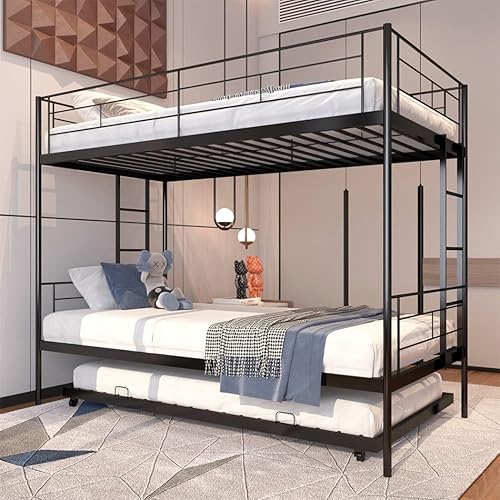 DaiNNCN Litera con nido individual sobre individual se puede dividir en 3 camas de metal resistente color negro