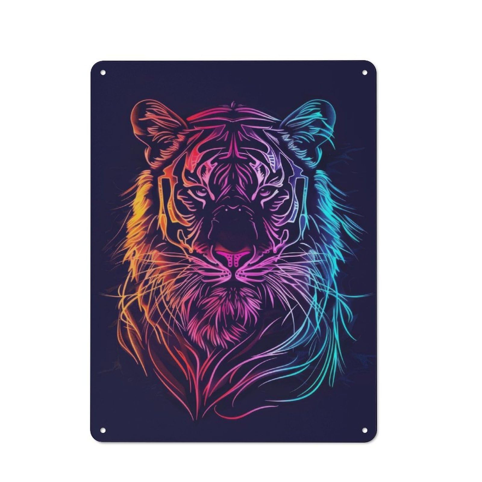 Junmoney Neon Tiger Animal Industrial-Style Tin Sign 40X30cm For Pub Or Café, Suited To Pub Decor Enthusiasts