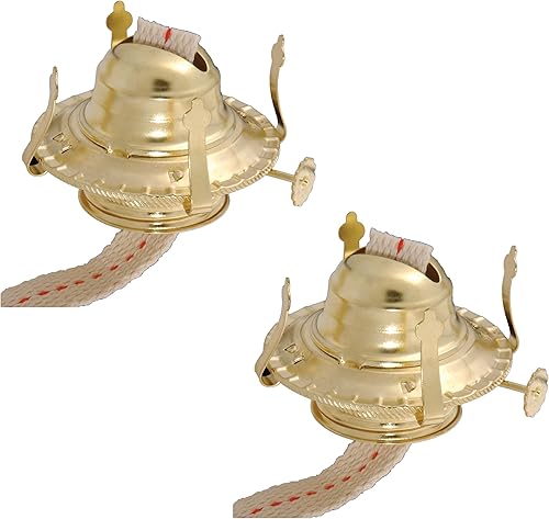 Vista 2 de B&P Lamp Lámpara de repuesto de aceite y queroseno tamaño #2 quemador chapado en latón con cuello reductor y mecha de lámpara de algodón Se adapta