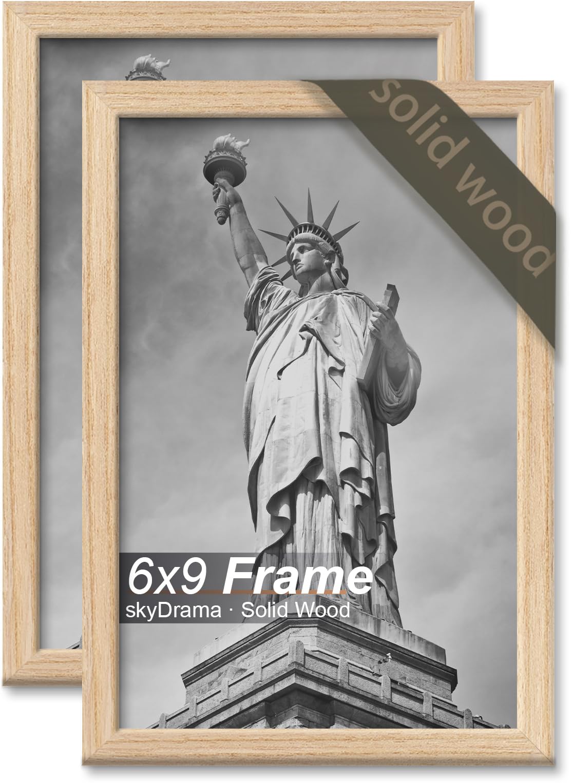 Photo 1 of skyDrama Natural Solid Wood 6x9 Picture Frame, Display 6 x 9 Inch Picture Poster Photo, Vertical & Horizontal Wall Hanging - 2 Pack/Natural/6"x9"