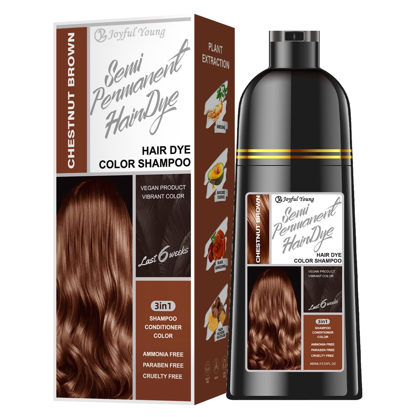 Amazon.com : Joyful Young Hair Dye Shampoo 3-in-1, Chestnut Brown