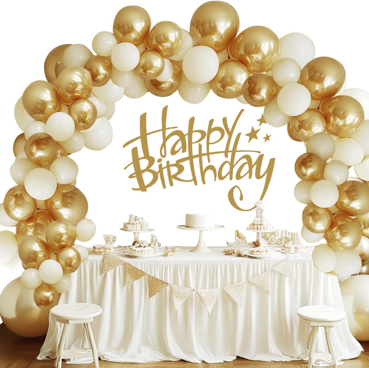 Telón de Fondo de Cumpleaños 3.6x2.5m, Oro Feliz Cumpleaños Firmar DIY Fotografía Fondo Niña Mujeres 1 2 3 30 años Cumpleaños Fiesta Mesa de Tartas Decoraciones Banner Estudio Accesorios