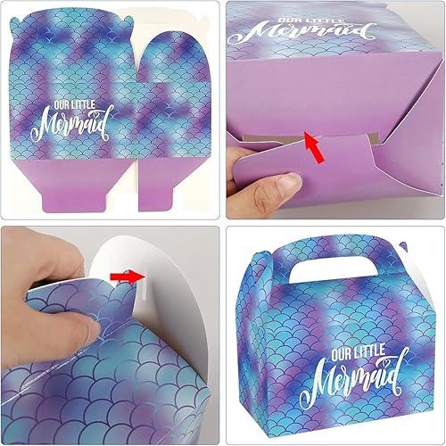 Miniatura 4 de Roaring Good Time 12 cajas de recuerdo de fiesta de sirena, cajas a dos aguas del océano, bolsas de regalo de sirena para fiesta de cumpleaños,
