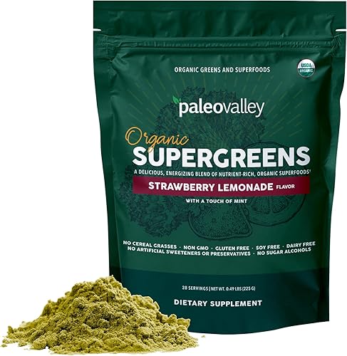 Miniatura 8 de Paleovalley Polvo orgánico Supergreens  23 superalimentos con fibra prebiótica para apoyo energético e inmunidad  Sin pastos de cereales para una