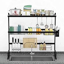 Tisany Over The Sink Dish Drying ?Countertop Rack MS Steel Display, 3 Tier Kitchen Dish Tiered Shelf Rack Over Sink for Double Sink, Black Dish Drying Rack Over The Sink Rust Proof