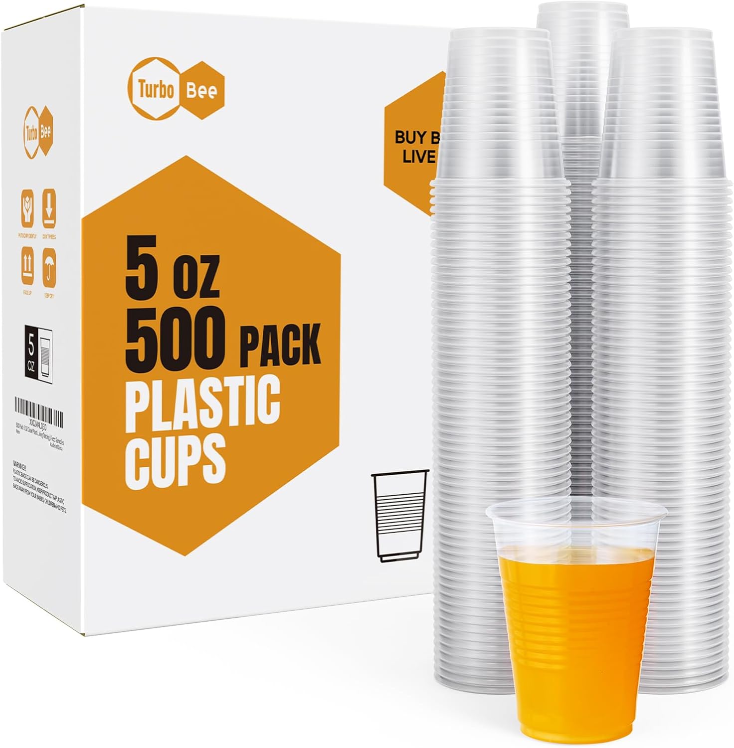 Turbo Bee 5oz Disposable Plastic Cups 500 Pack - Small Drinking & Sample Cups, Bulk Multi-Use Tumblers for Beverages, Mini Desserts, Home, School, Parties, or Commercial Use