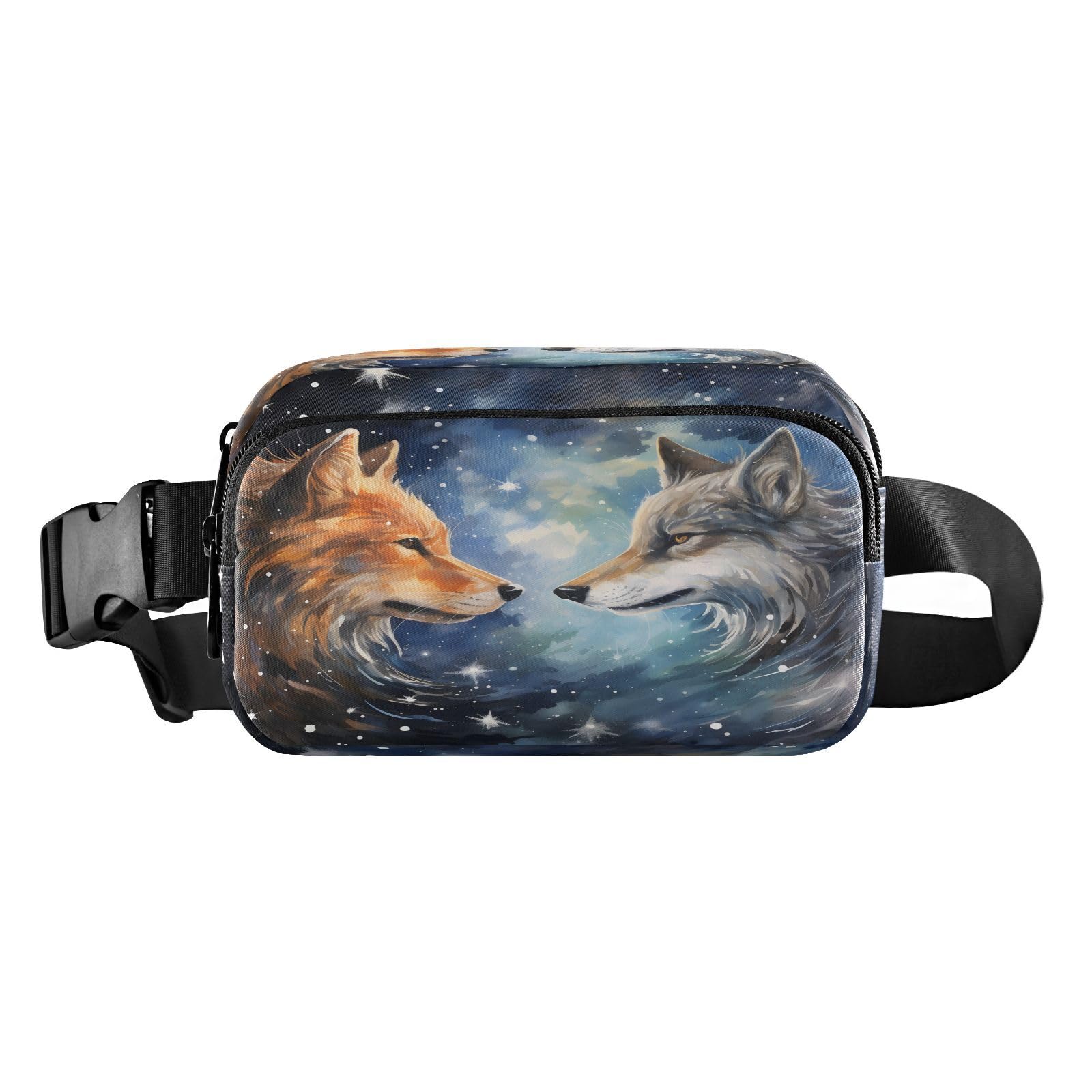 Bum Bag Waist Fanny Pack for Men Women Wolf Fox Belt Bag Bumbag for Dog Walking Running Cycling Hiking Travel Workout with Adjustable Strap