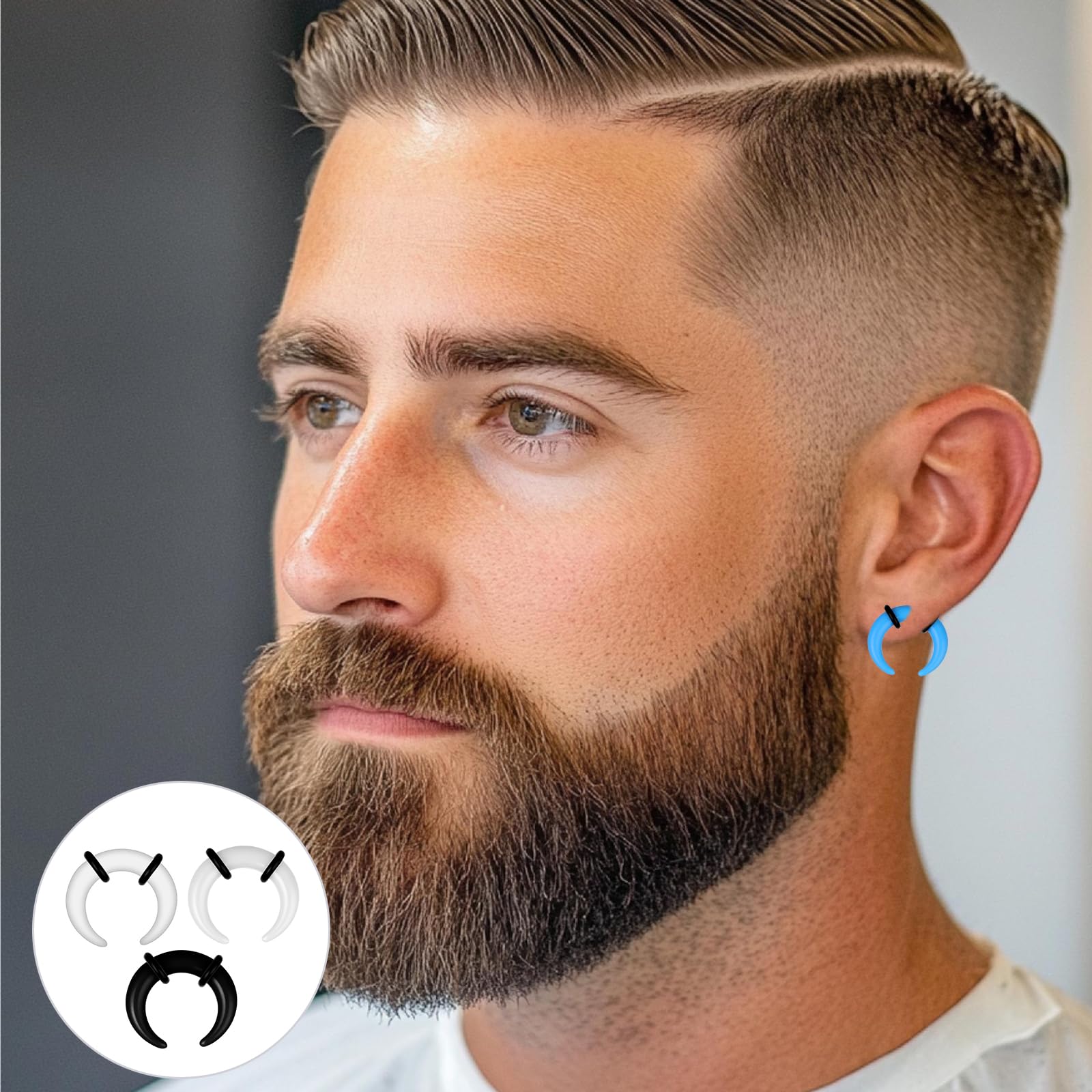 Yolev Kit d'étirement de septum 36 pièces en acrylique 16 G-6G avec joints toriques noirs en forme de fer à cheval en forme de C pour septum, oreille, cartilage, nez pour homme et femme
