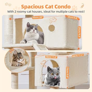 Taoqimiao Cat Tree, 180cm Large Cat Tower for Indoor Cats Tall Cat Tree | with 8 Sisal Scratching Posts, Metal Frame Cozy Hammock, Scratch Board, 2 Top Perches