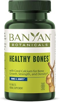 Banyan Botanicals Organic Healthy Bones Ethical Coral Calcium & Bone Density Supplement with Ashwagandha & Arjuna for Skeletal Strength & Joint Support 90 Tablets Non-GMO