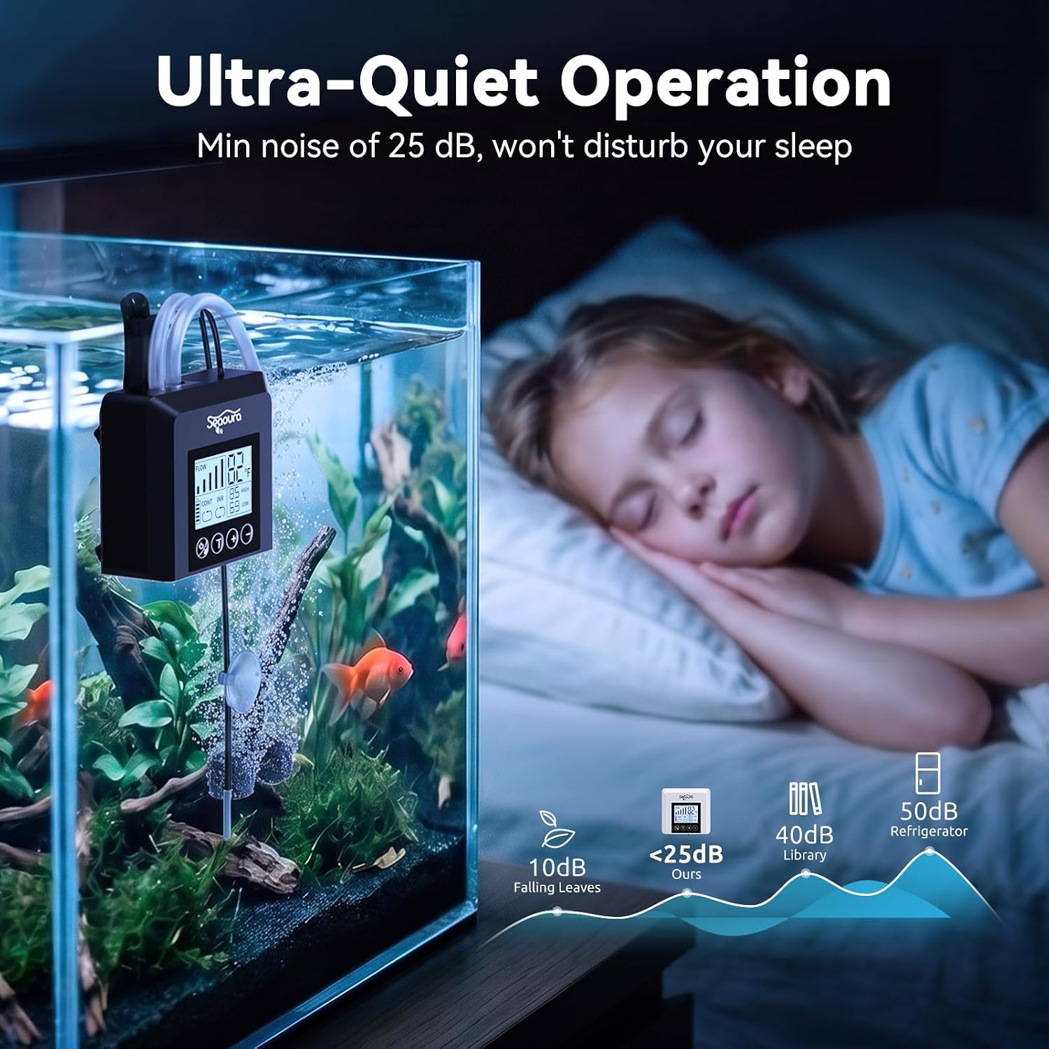SEAOURA Battery Powered Aquarium Air Pump, USB Rechargeable Aerator image 5