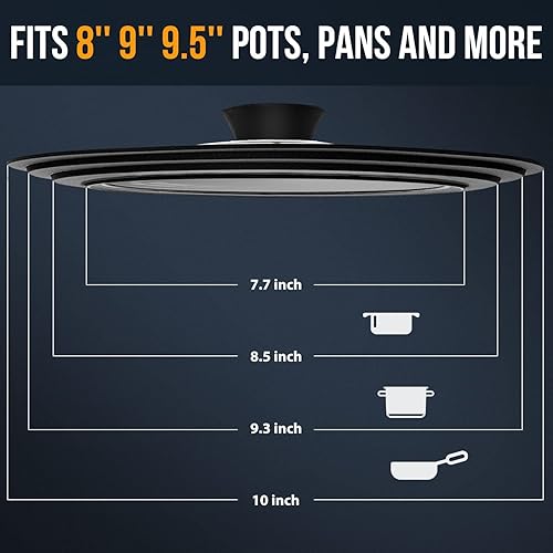 Miniatura 3 de Tapa universal para ollas, sartenes y sartenes, tapa de sartén de vidrio templado Walfos con borde de silicona resistente al calor, tapas de olla