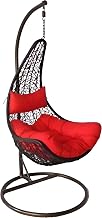 Hindoro Rattan Single Seater Balcony Swing Chair with Stand and Cushion, Black with Red