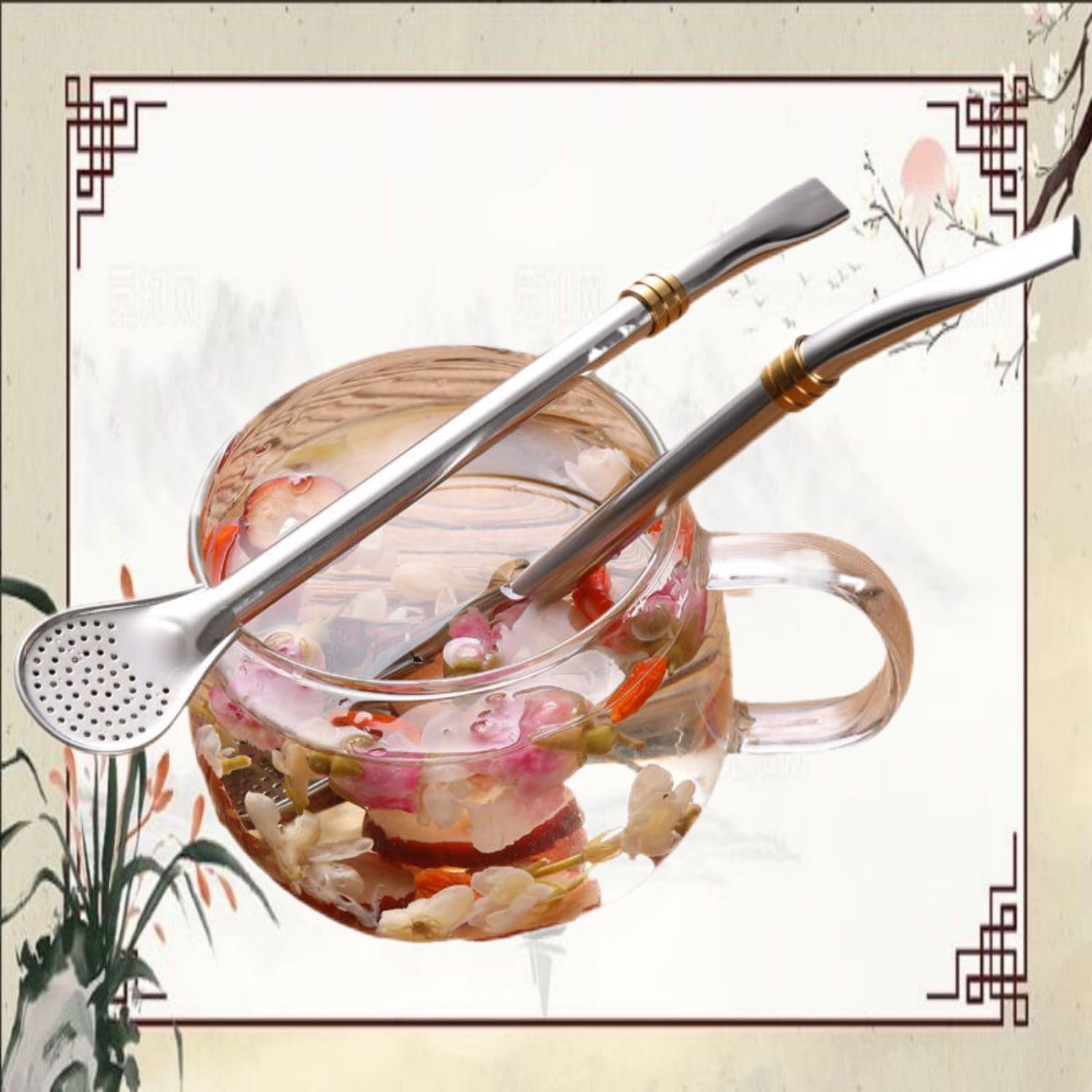 304不锈钢吸管勺子 Stainless Steel Long handled soup spoons，Spoons,Meal spoon 咖啡搅拌勺马黛茶勺热饮果汁花茶过滤勺滤渣勺 Household Cleaning，Kitchen Storage Essentials